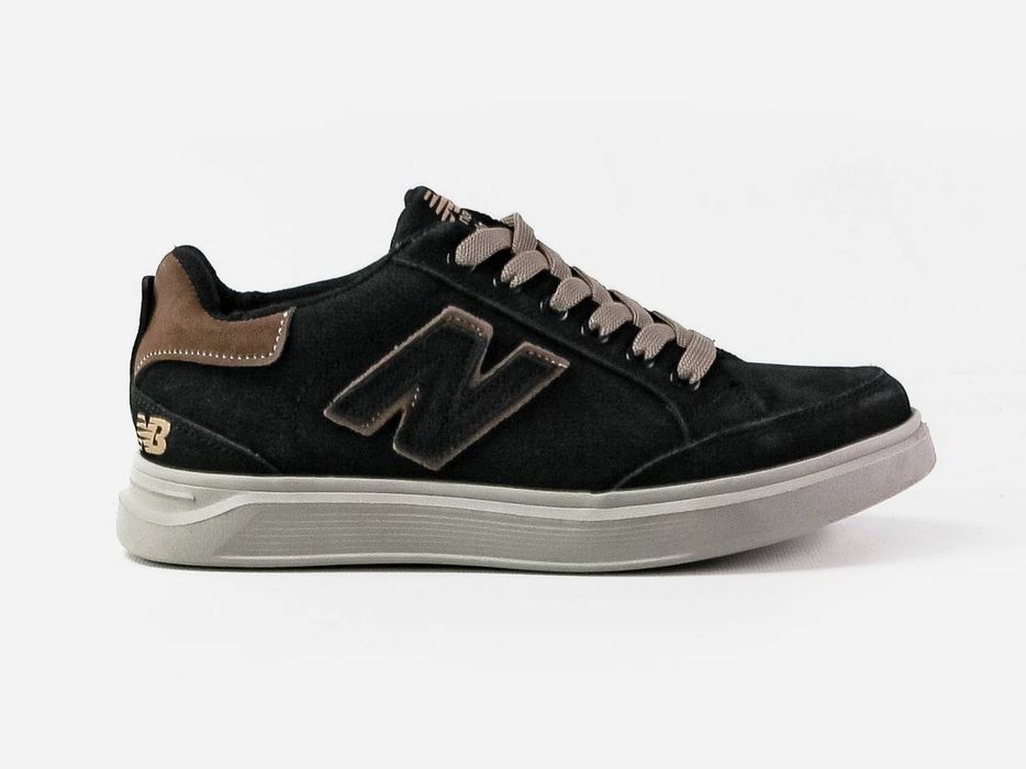 Мужские кеды - кросовки New Balance натуральная кожа черные
