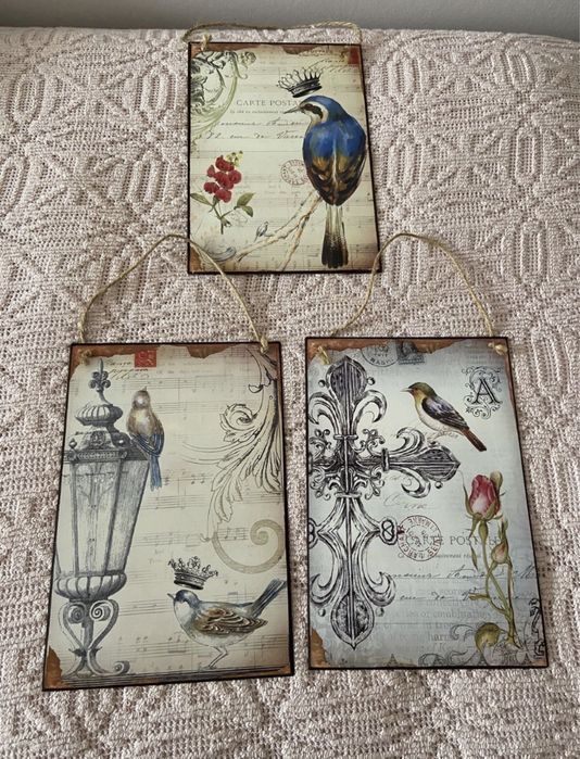 Peças decorativas em metal - pássaros, flores