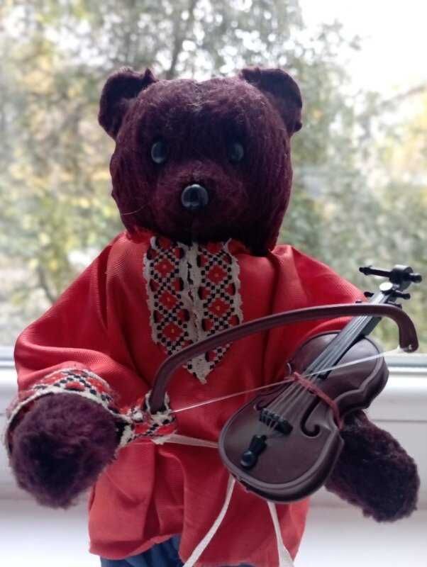 Мишка музыкант-скрипач старинная заводная игрушка опилки СССР