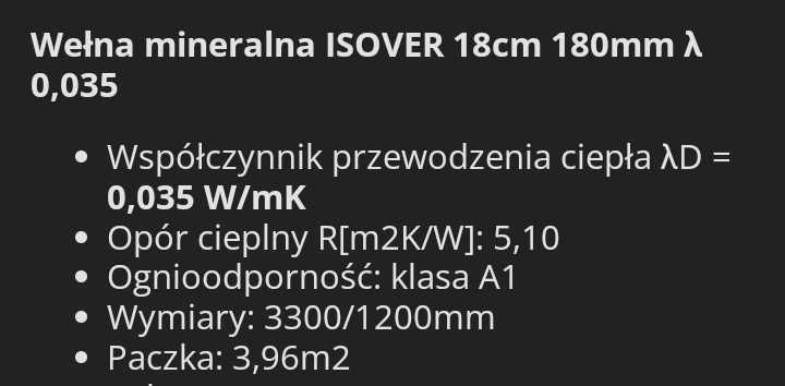 Wełna mineralna ISOVER 180mm
