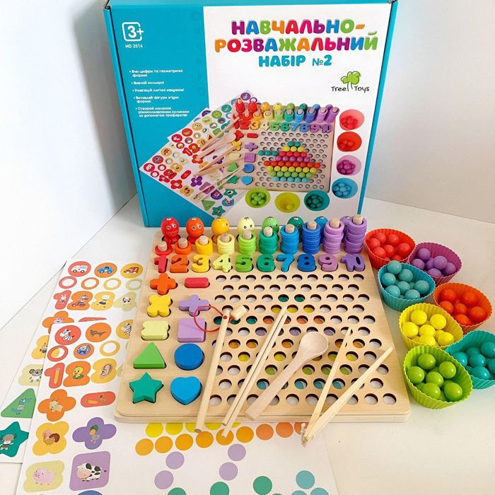 Акція ‼️ Дерев’яна мозаїка 5в1 — рибки, цифри, сортер, картки