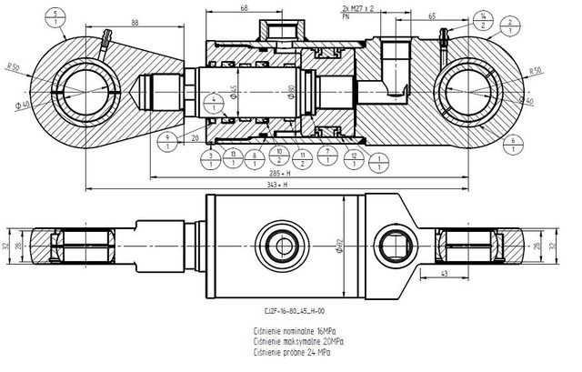 Siłownik cylinder hydrauliczny wysuw skok 630 - MOCNY - wyst VAT