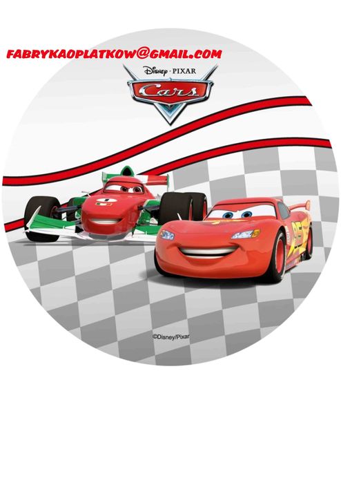 Opłatek/wafel    na tort Gruby średnica 20 cm.  Auta wyścig samochody