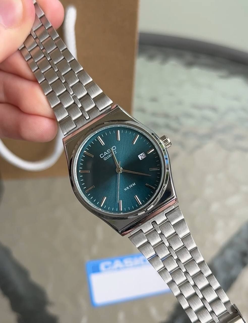 Годинник чоловічий Casio оригінал | Сріблястий корпус, синій циферблат