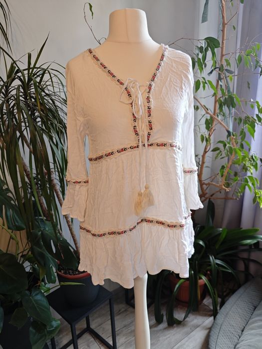 Koszula koszulka Ryon sztuczny jedwab Boho ludowa