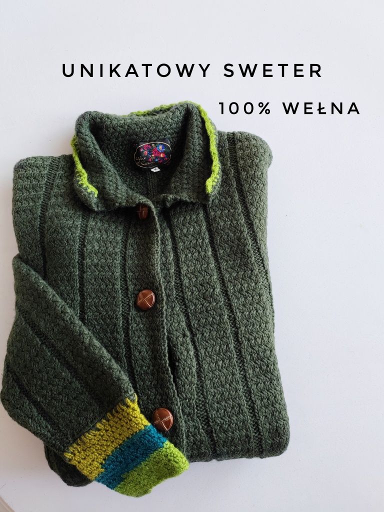 Wełniany sweter vintage unikatowy sweter z wełny wełniany sweter
