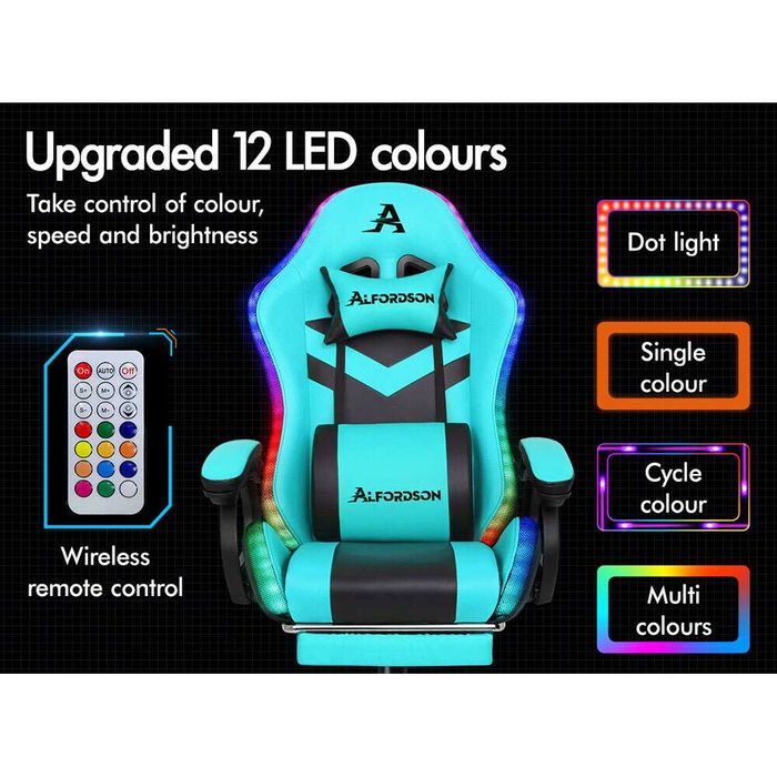 Ігрове масажне офісне крісло ALFORDSON 12 RGB LED,світлодіодне