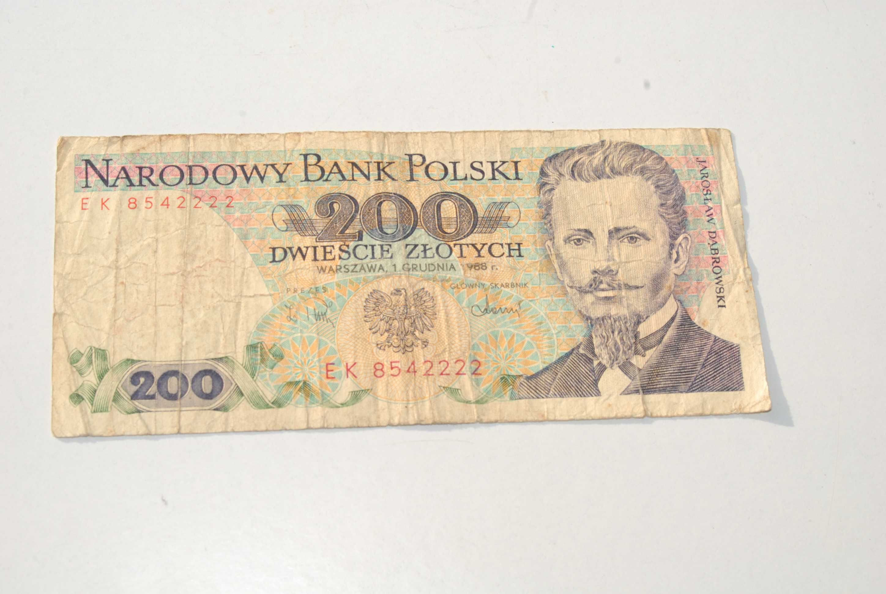 Stary banknot 200 złotych Dąbrowski 1988 antyk unikat