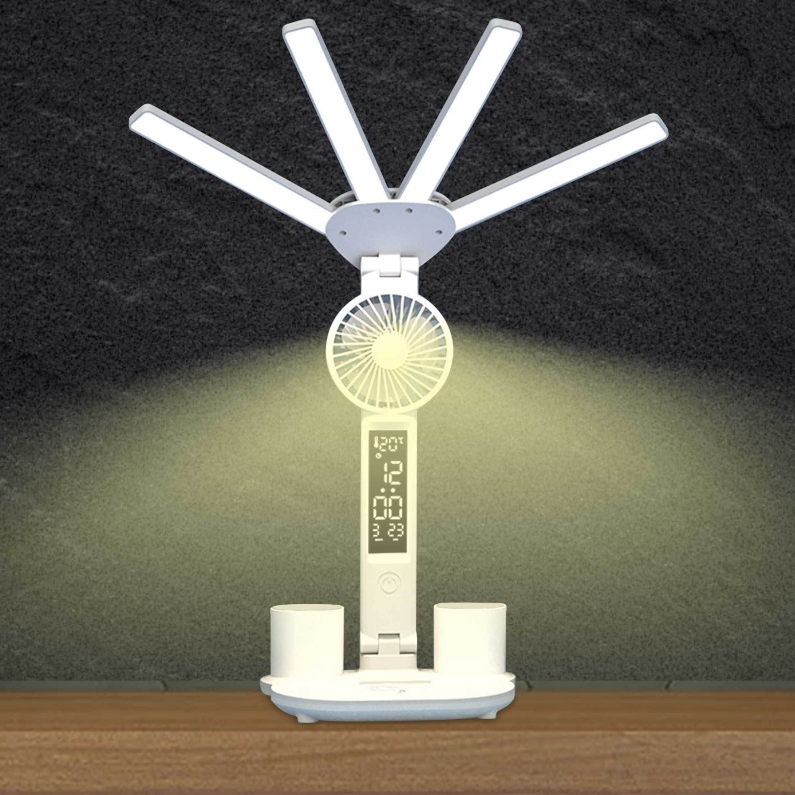 LAMPKA NA BIURKO LED Organizer Termometr ZEGAR Wentylator 3 BARWY