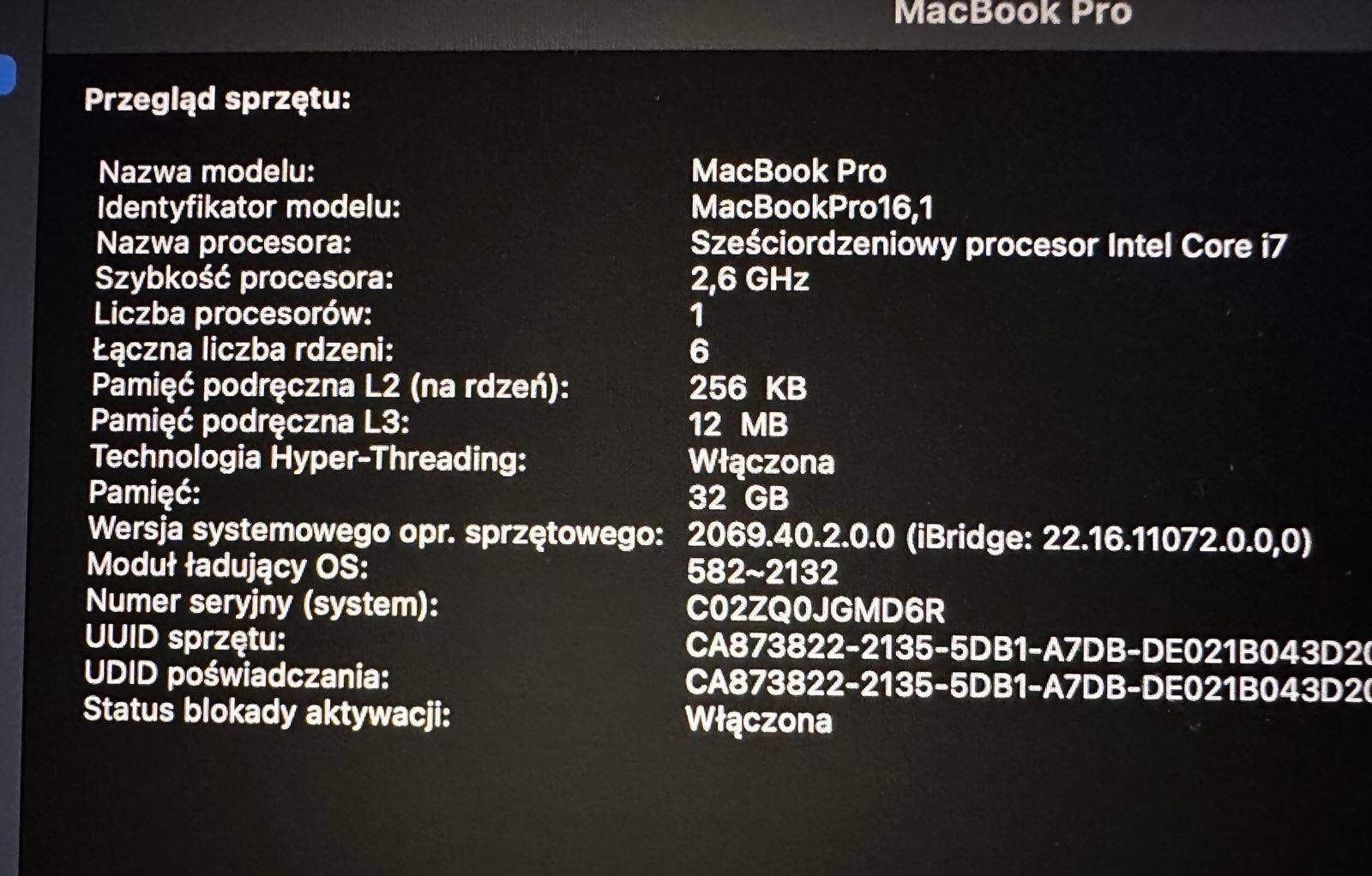 Apple MacBook Pro 16", 2019, Intel Core i7, 32GB RAM, 500GB