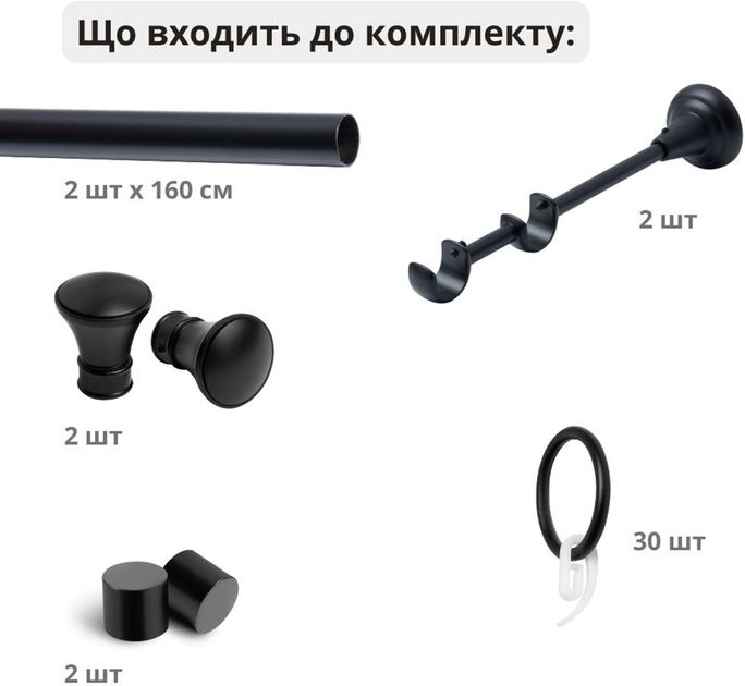 Карниз 3.5 метрів, чорного кольору. Двійний