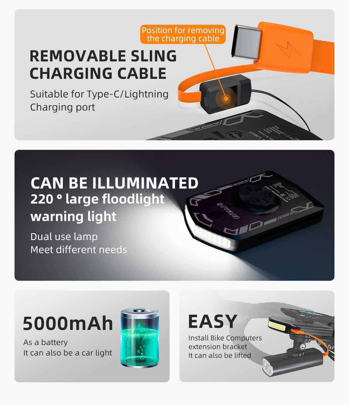 Cyclami - Luz com powerbank para bicicletas encaixe GPS