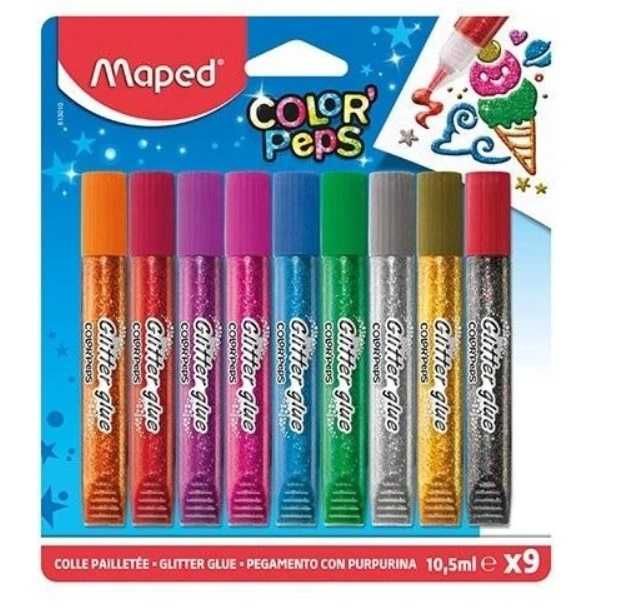 Klej brokatowy Maped Color'Peps 9 kolorów x 10,5ml blister
