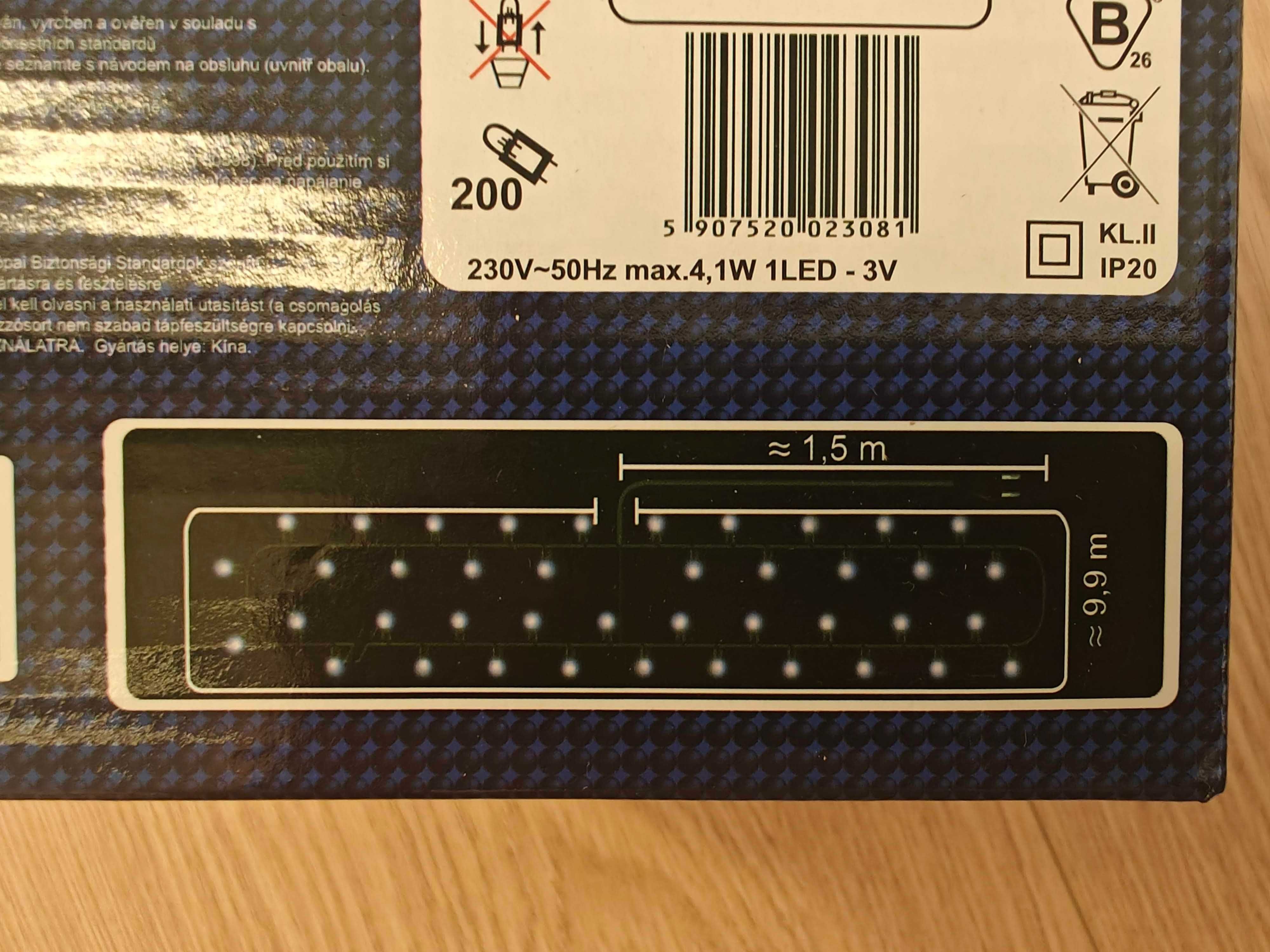Łańcuch świetlny LED 200 diod, gruby, zimny bialy, lampki choinkowe