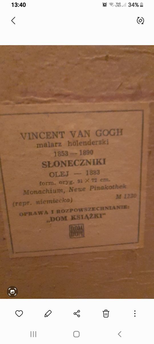 Obraz olejny Słoneczniki Van Gogh 1883 reprodukcja niemiecka 91x72 cm