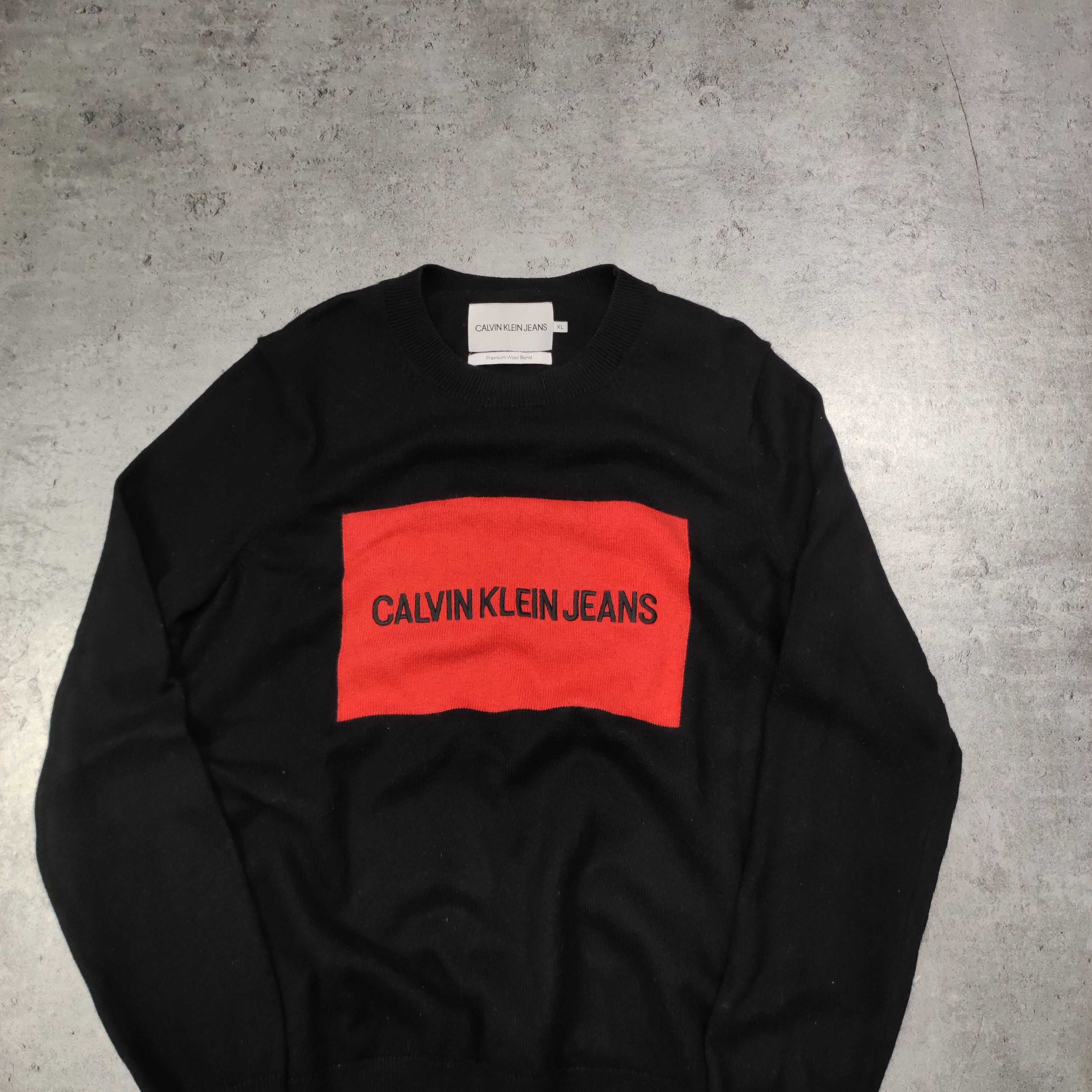 MĘSKI PREMIUM Elegancki Wełniany Sweter Gruby Splot Calvin Klein Jeans