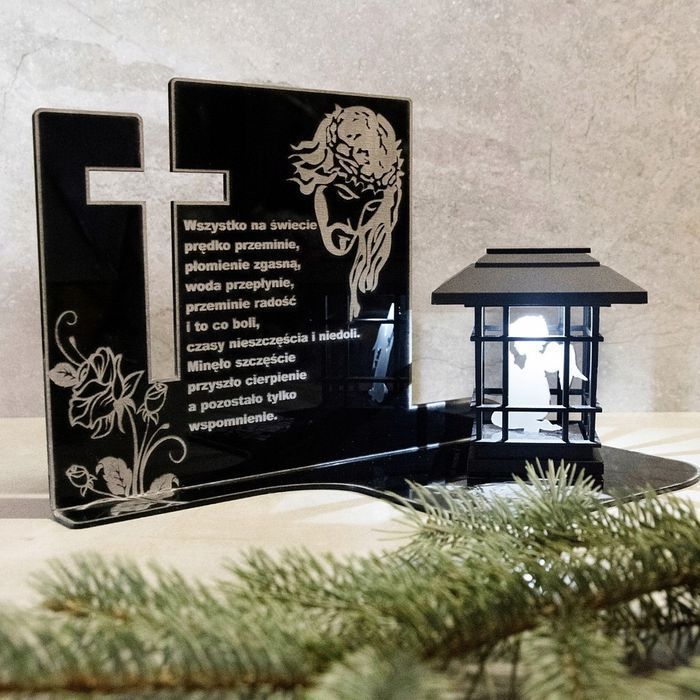 Statuetka na grób podstawka pod znicz solarny aniołek szkło akrylowe