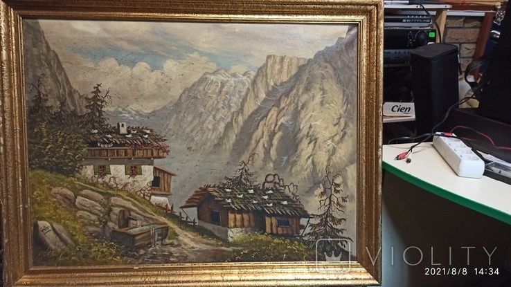 Картина "Австрийские Альпы", масло, ХIX в, Schottner, Германия