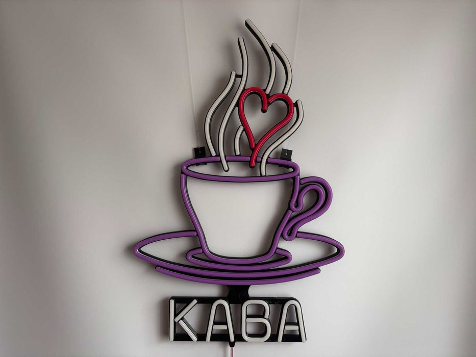 Неонова вивіска "Кава чашка" deep, 610*400 мм, світлодіодна