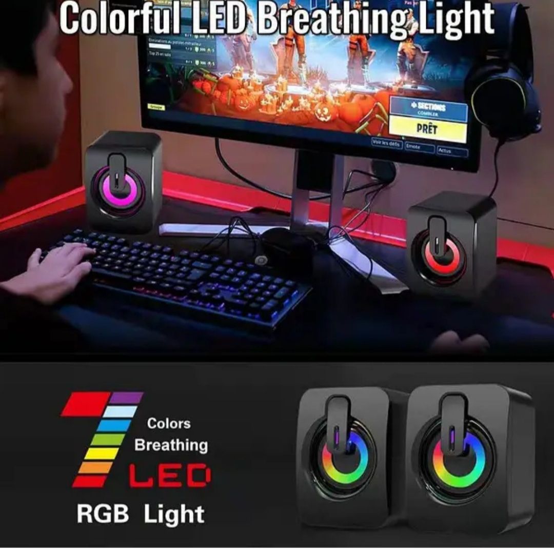 Акустическая система для ПК А2 USB 2.0 Black. Мини-колонки RGB для ПК