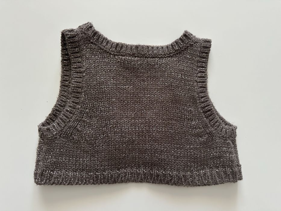Brązowa dzianinowa kamizelka Lindex 110 / 116 srebrna nić