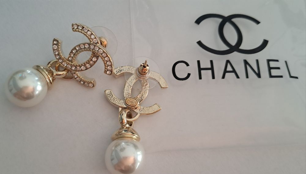 Piękne, złote kolczyki cc perła, wybita pieczątka Cudo lv ysl