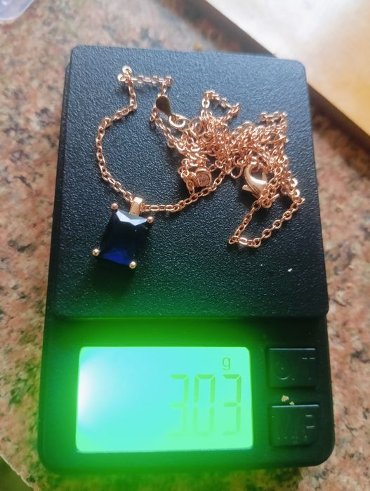 Naszyjnik złoty 585 szafir 55 cm długość
