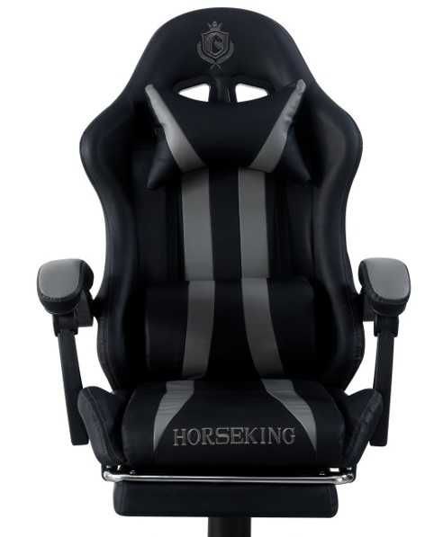 FOTEL GAMINGOWY HORSEKING z podnóźkiem obrotowy  do gry krzesło szary