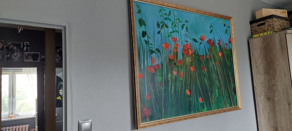 Obraz Maki ręcznie malowany z ramą