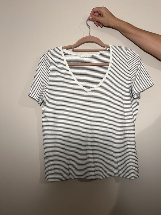 T-shirt w paski Mango S biały czarny