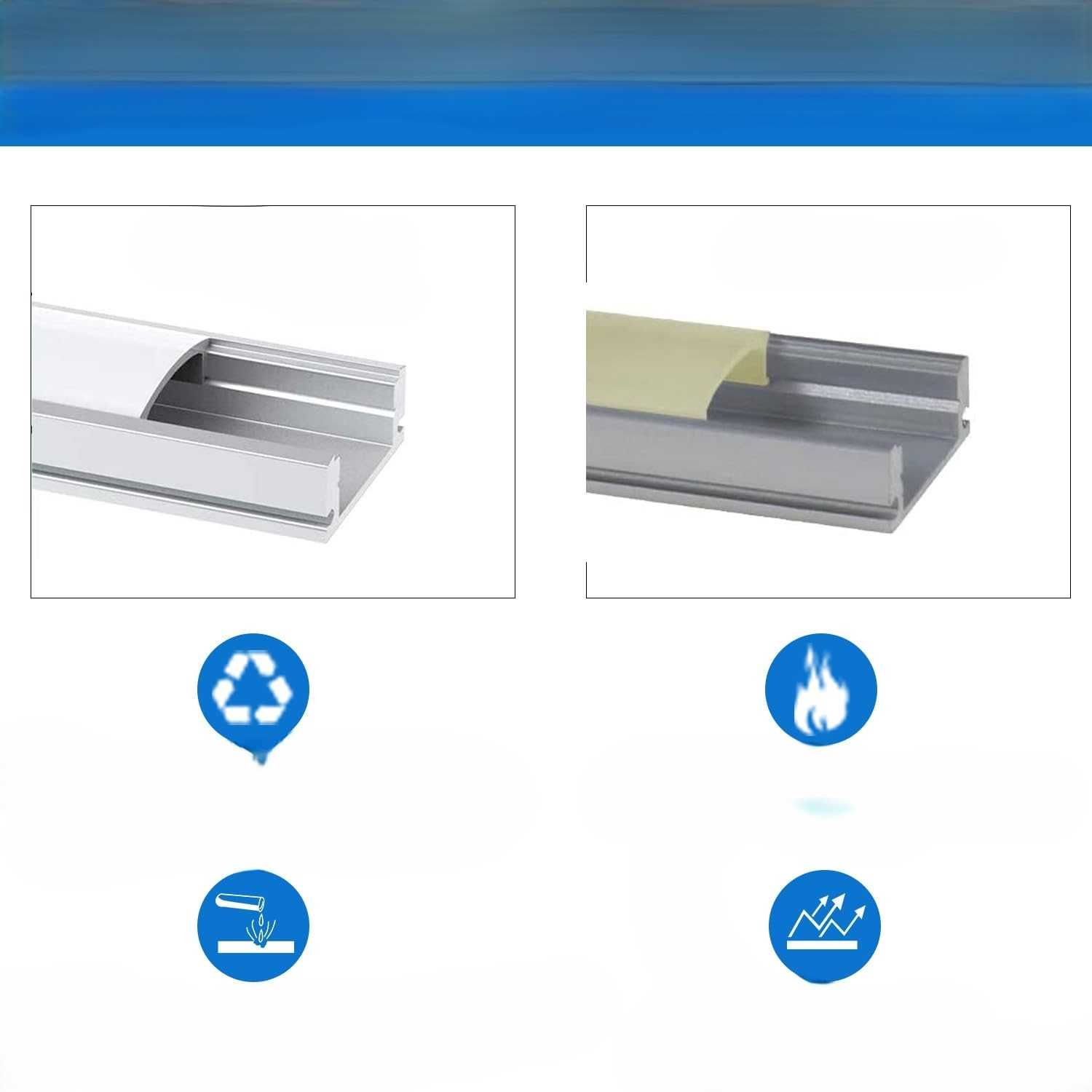 Profil LED aluminiowy U 12x1m 12szt z osłoną klipsami i narożnikami
