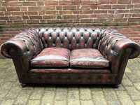 Chesterfield skórzana sofa 2 osobowa kanapa pikowana skóra vintage