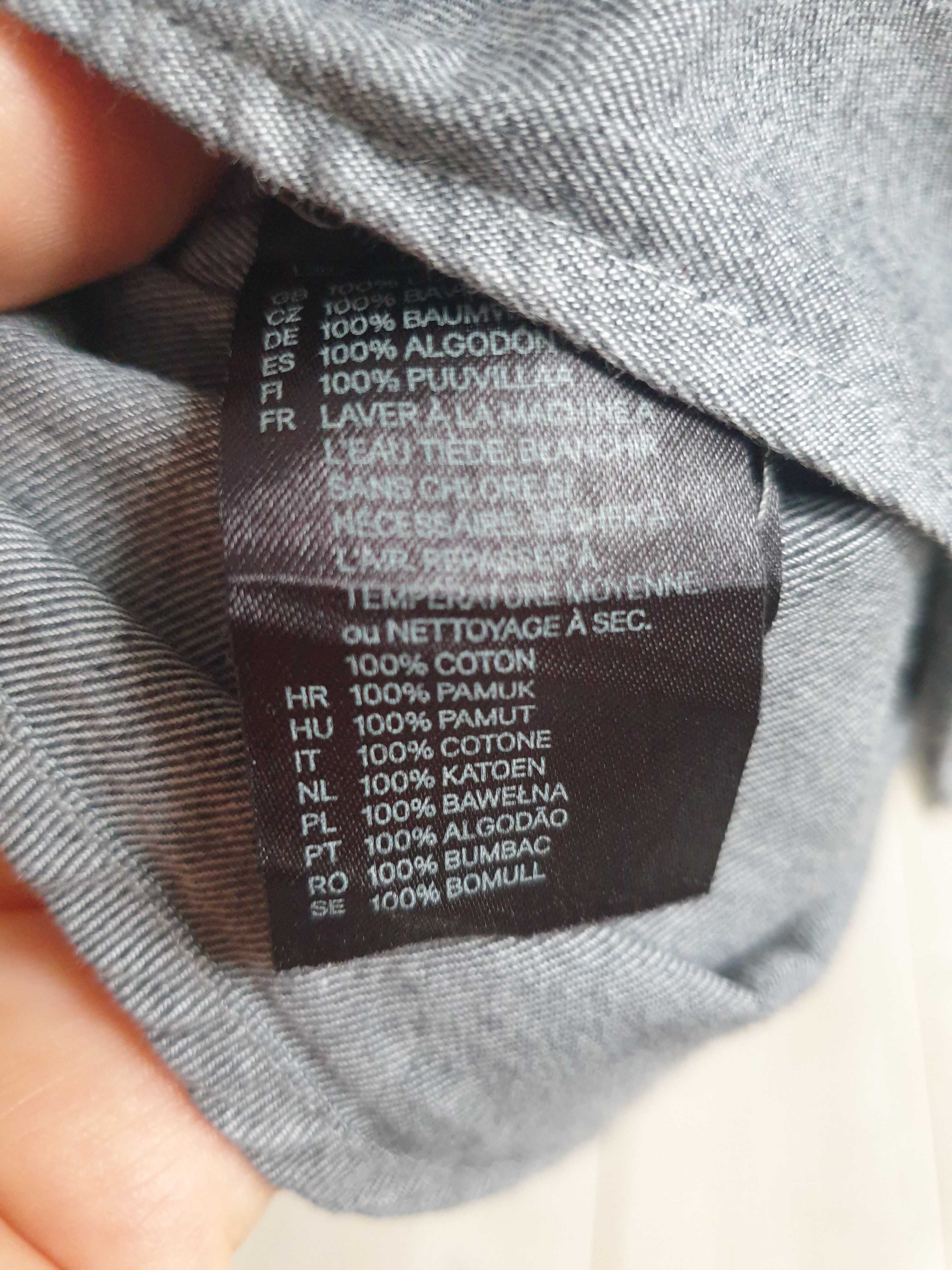 Szara bawełniana koszula męska z długim rękawem S H&M