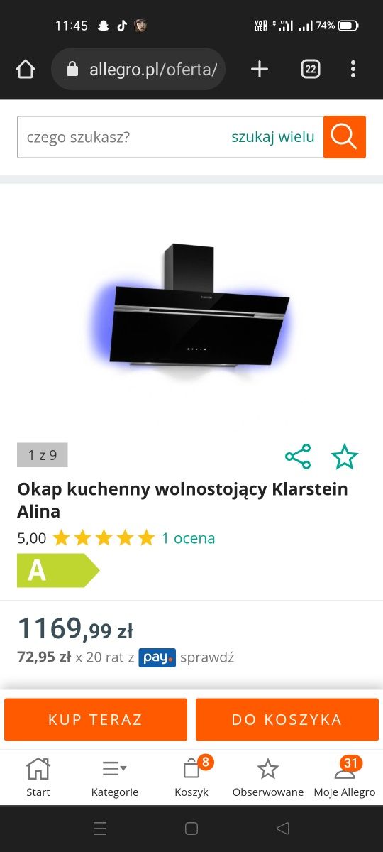 Sprzedam okap kuchenny nowy w foliwolnostojący 90cm szerokość