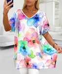 Bluzka plus size tunika duży rozmiar kwiaty 50/52/54/56 dekolt