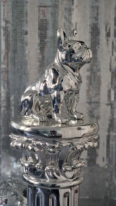 Piesek chrom - lustrzany pies 30cm - buldog francuski figurka
