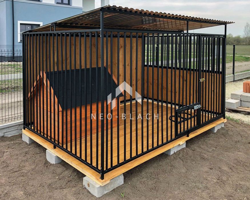 Kojec dla psów 2,5x2m Uchwyt na miski - Drewniana podłoga NB176