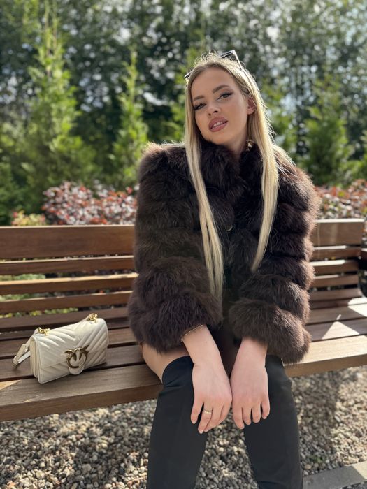 Futro naturalne z lisa Nowe 3 w 1 brąz s/m kołnierzyk gęstość 3D