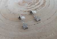 Kolczyki podwójne srebrne gwiazdki perełki cyrkonie