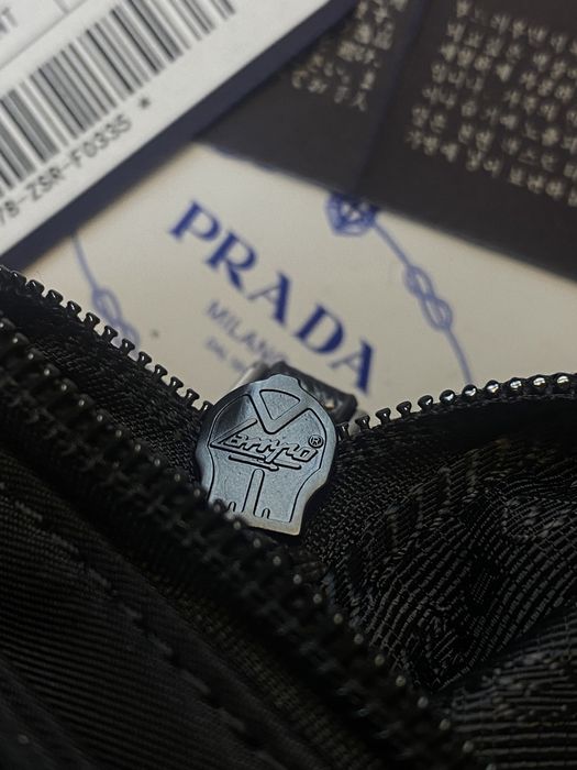 PRADA Lampo Shoulder Bag Stone Nero Nylon Island Leather