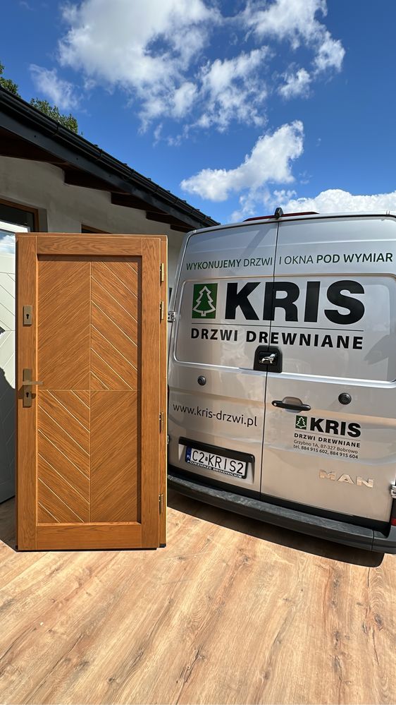 Drzwi zewnętrzne drewniane złoty dąb Montaż cała Polska Na Wymiar