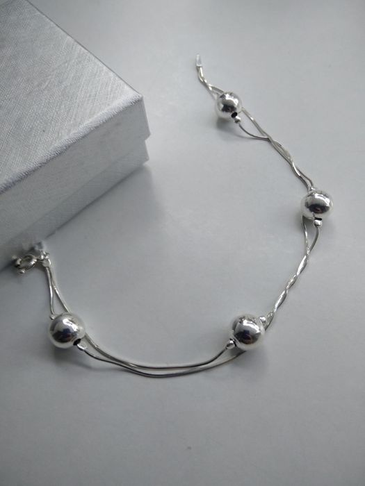 Srebrna podwójna bransoletka z kulkami srebro 925 długość 19 cm  40