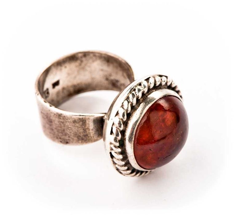 Poznański Srebrny Pierścionek - Bursztyn - 9,96g - RYTOSZTUKA - Kraków