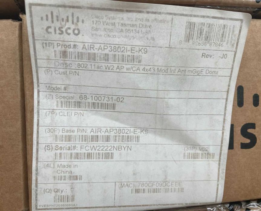 Новые Точки доступа Cisco AIR-AP3802I-E-K9 нал/безнал