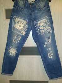 Top shop moto jeansy dżinsy boyfriendy hafty handmade