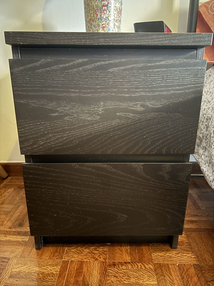 Mesa de cabeceira MALM ikea 2 gavetas preto castanho