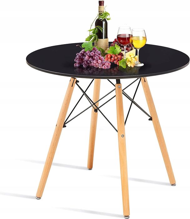 Stół fi80 black+4xkrzesło DSW czarne