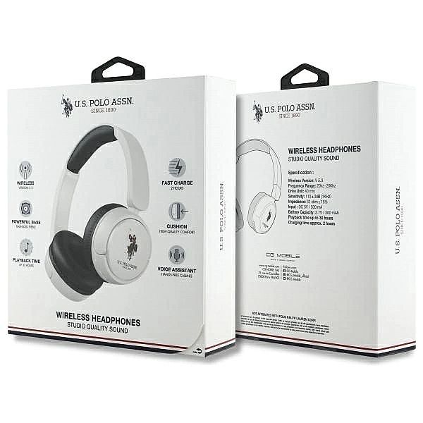 Słuchawki nauszne Bluetooth US Polo DH Color Logo - białe