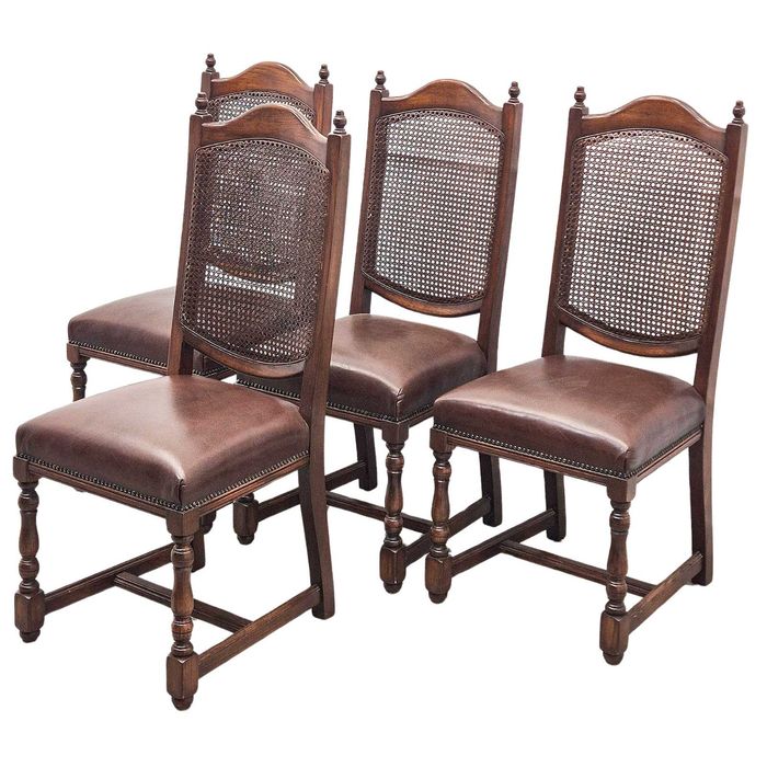 Zestaw krzeseł tapicerowanych DĘBOWYCH skórzana tapicerka BRĄZ 4 szt.