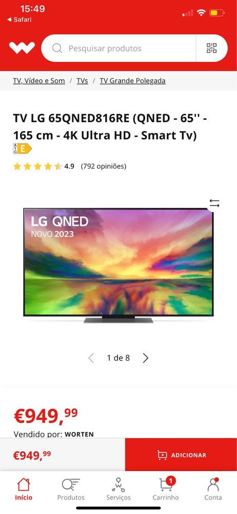 TV LG 65QNED816RE (QNED - 65'' - 165 cm - 4K Ultra HD - Smart Tv)